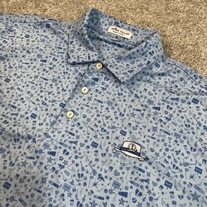 Peter Millar Summer Comfort Polo Shirt L Blue Music Horse Print Performance Golf